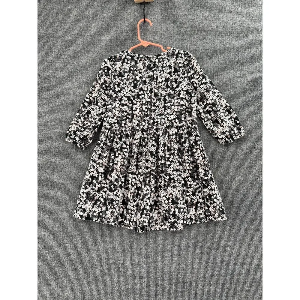 Baby Gap Girls Ditsy Floral Drop Waist Dress Size 4 Black Pink Lined 100% Cotton